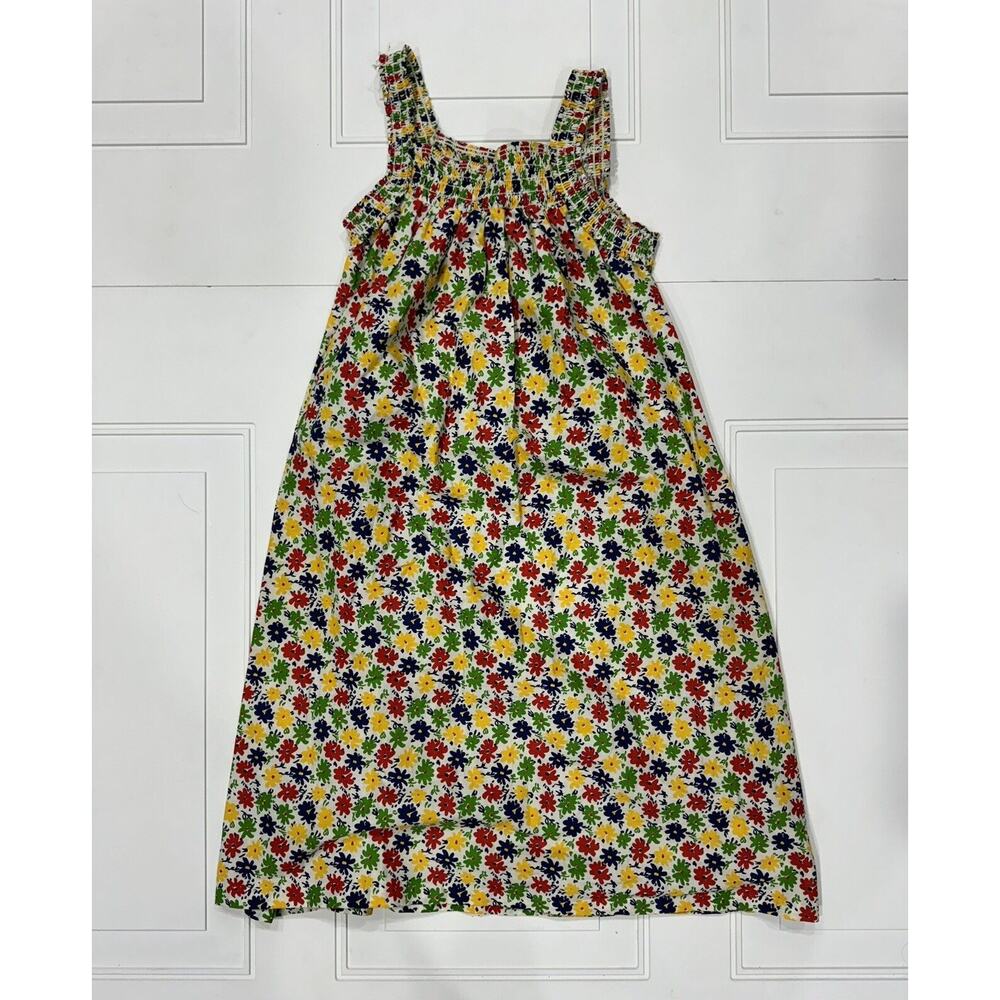 Vintage 1970s FRED ENGELMAN Smocked White Floral Poly Cotton Maxi Dress Sz M - Picture 5 of 7